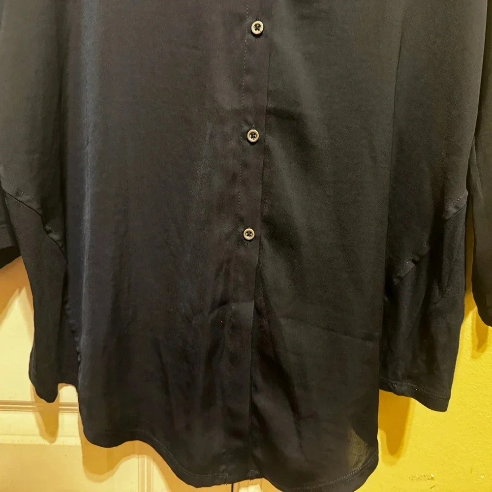Anthropologie Saturday Sunday Navy Blue Button Up Blouse Tie Front Sz Small - Picture 6 of 14